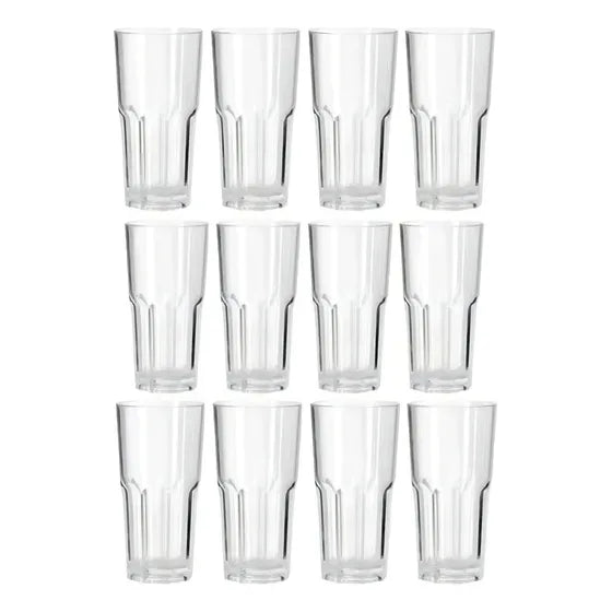 Vaso Acrilico Facetado Trago Largo 375ml Transparente X64
