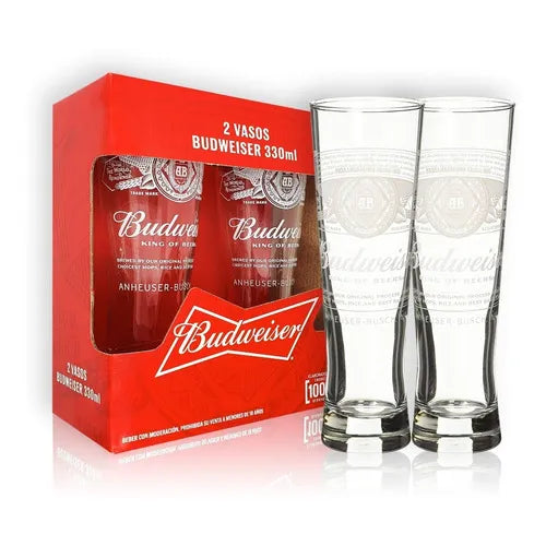 Vaso Vintage Cerveza Budweiser X2 Unidades En Caja Color Transparente